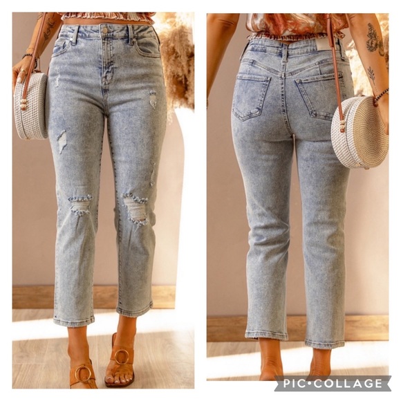 Kendall & Kylie Denim - Kendall + Kylie The Icon High Rise Straight Distressed Jean Size 1/25